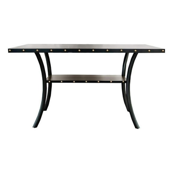 Pemberly Row 38 Inch Counter Height Table Rectangular Nailhead Trim Black Wood