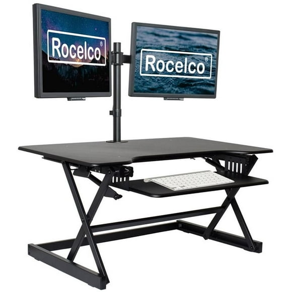 Pemberly Row 38" Large Height Adjustable Standing Desk Converter - Black