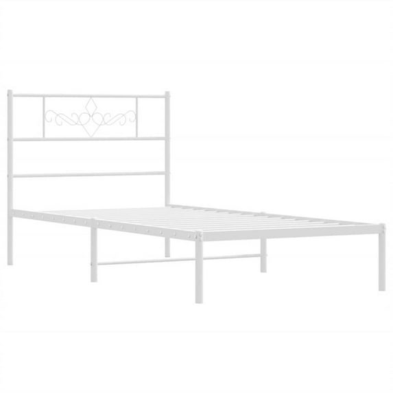 Pemberly Row 39.4 x 74.8 Powder-Coated Stee Bed Frame in White