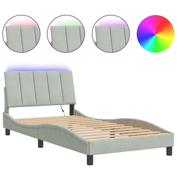 Pemberly Row 39.4"x79.9" Bed Frame with LED without Mattress in Light Gray