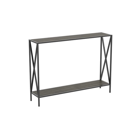 Pemberly Row 39.5"L 1-Shelf Black Metal Console Table in Dark Gray Wood