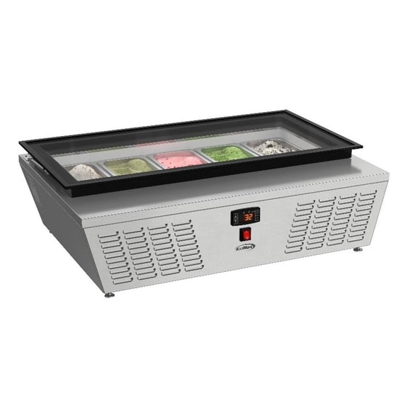 Pemberly Row 39" 5-Pan Countertop Ice Cream Display Freezer with Glass Top