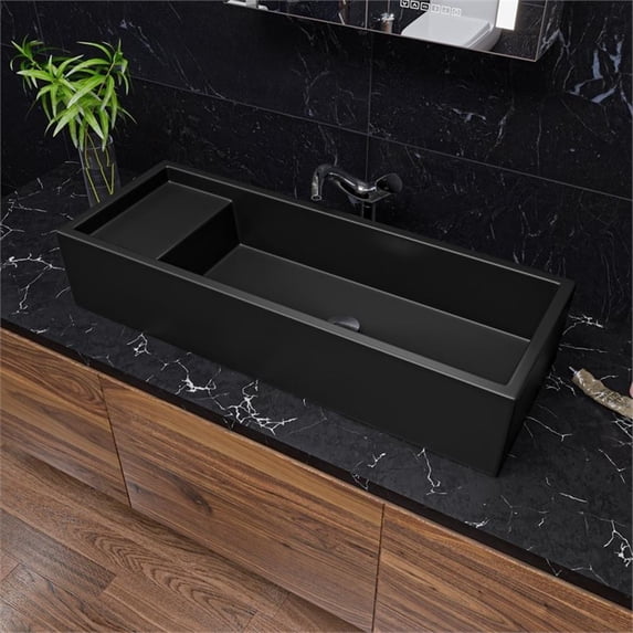 Pemberly Row 39" Black Matte Above Mount Fireclay Bathroom Trough Sink