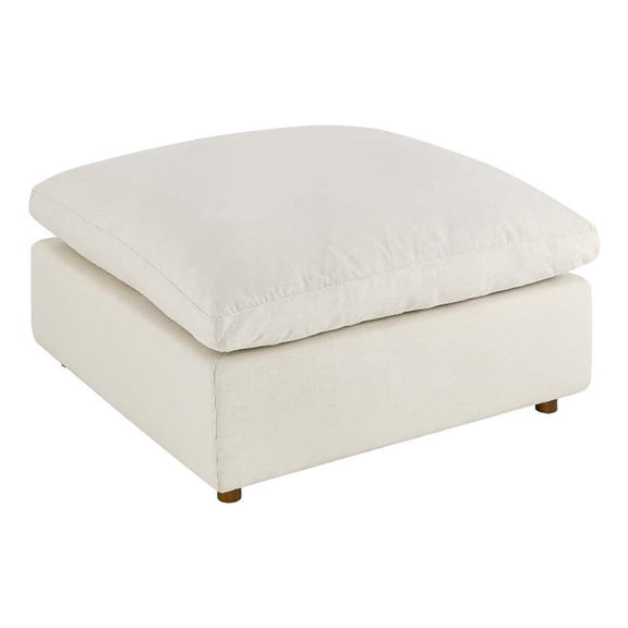Pemberly Row 39" Down Filled Overstuffed Fabric Ottoman in Light Beige