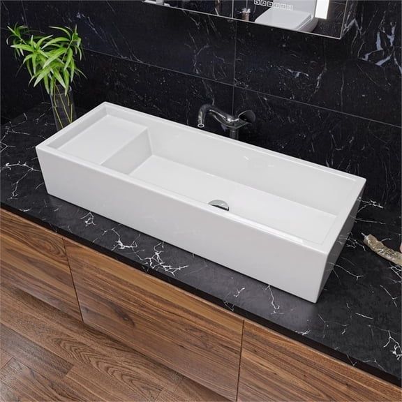 Pemberly Row 39" White Above Mount Fireclay Bathroom Trough Sink