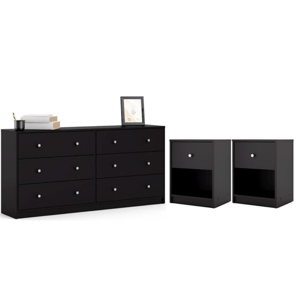 Pemberly Row 3PC Engineered Wood Dresser and Nightstands Bedroom Set in Black