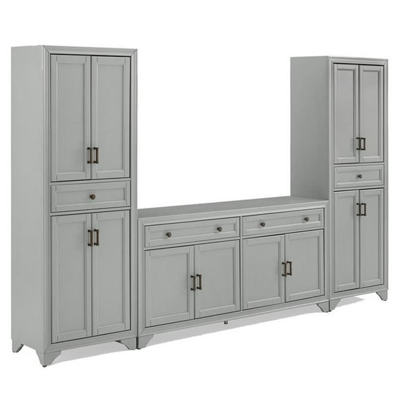 Pemberly Row 3PC Entertainment Center/Sideboard with Pantries in Gray