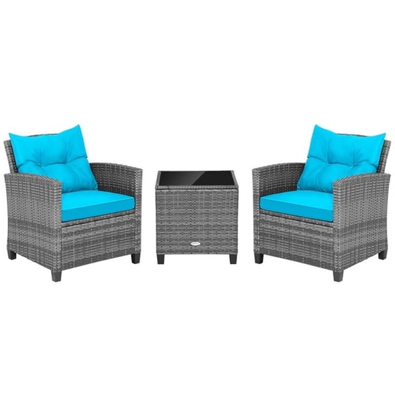 Pemberly Row 3PCS Patio Furniture Bistro Set Sofas Side Table Armrest Turquoise