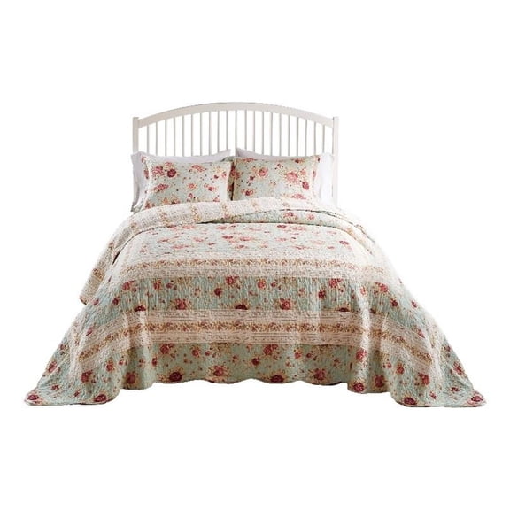 Pemberly Row 3Pc King Bedspread Set with 2 Shams in Reversible Rose Print