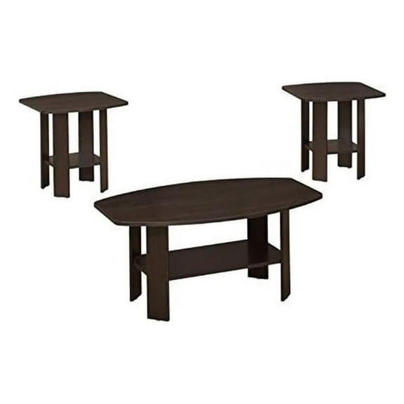 Pemberly Row 3Pcs Set Wood Accent Coffee Table and End Side Tables in Brown