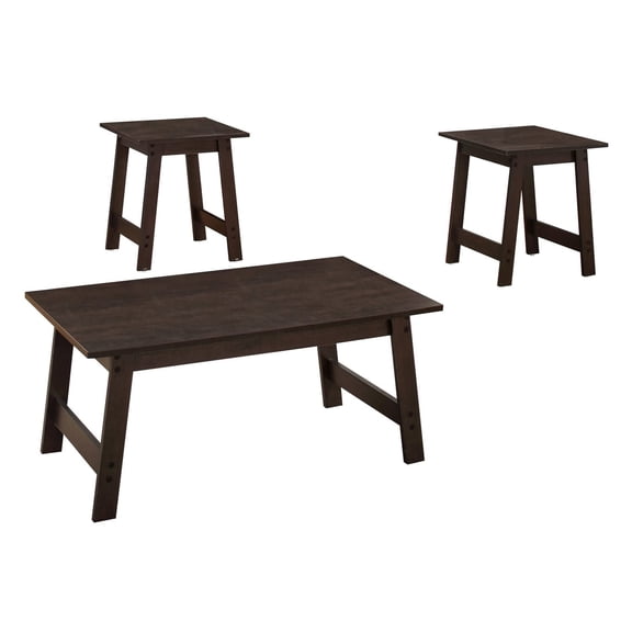 Pemberly Row 3Pcs Set Wood Accent Coffee Table and End Side Tables in Brown
