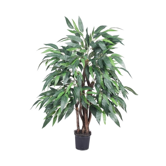 Pemberly Row 4' Artificial Mango Extra Full Bush with Black Pot in Green