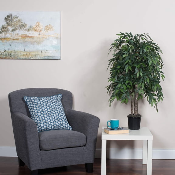 Pemberly Row 4' Artificial Smilax Bush with Black Plastic Pot in Dark Green