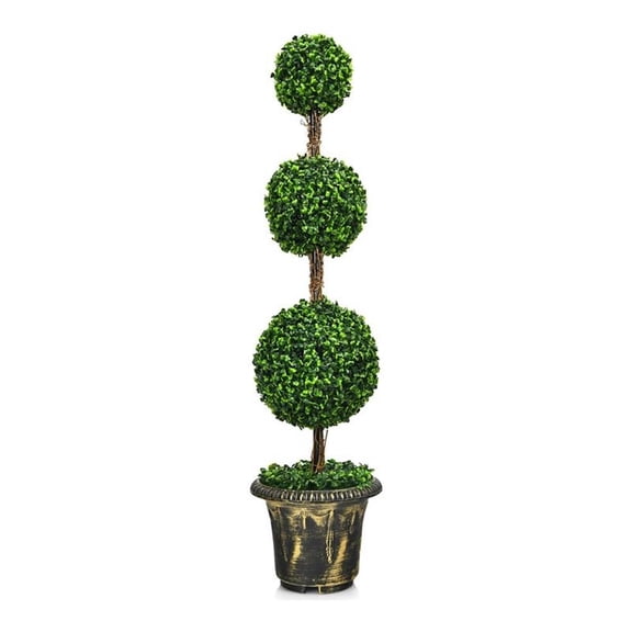 Pemberly Row 4' Artificial Topiary Triple Ball Tree Plant w/ UV Resistant-Green