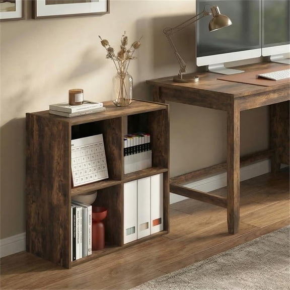 Pemberly Row 4-Cube 2x2 Bookshelf in Engineered Wood Amber Pine
