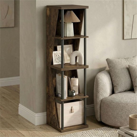 Pemberly Row 4-Cube Corner Stackable Separable Display Bookcase in Amber Pine