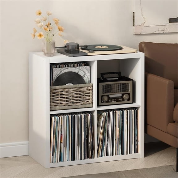 Pemberly Row 4-Cube Vinyl Record Media Organizer in White Engineered Wood