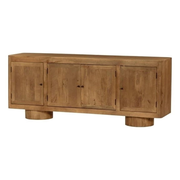 Pemberly Row 4-Door 80" Solid Mango Wood Sideboard in Spice Tan