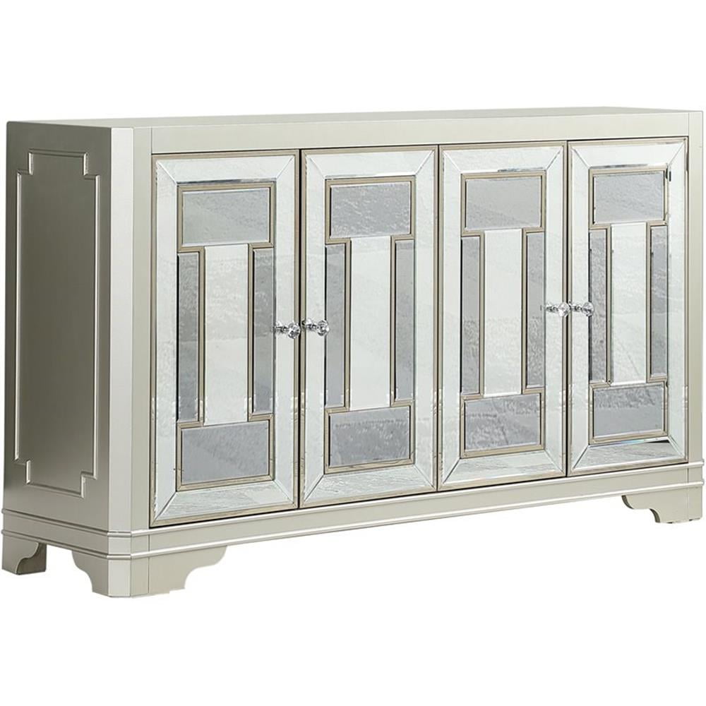 Champagne and Smoke Mirrored 4-Door Accent Cabinet with Crystal Knobs