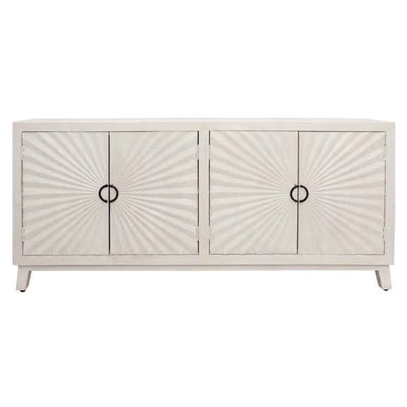 Pemberly Row 4-Door Mid-Century Solid Mango Wood Sideboard in Ivory