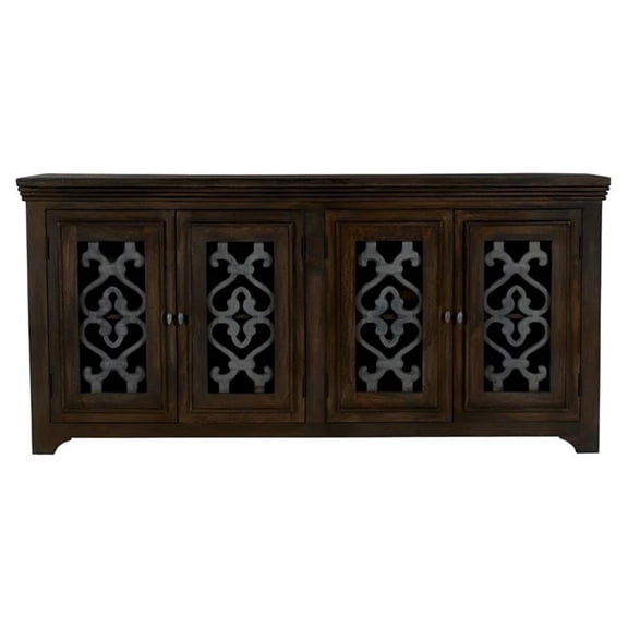 Pemberly Row 4-Door Solid Mango Wood Sideboard in Barista Brown Finish