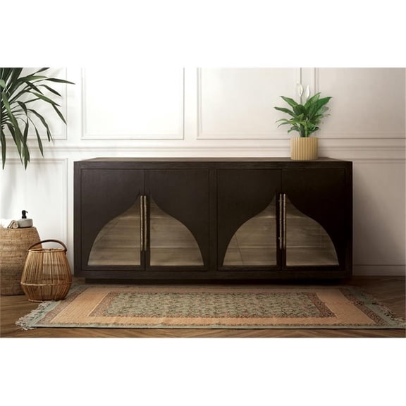 Pemberly Row 4-Door Solid Oak Wood Sideboard in Dark Brown Finish