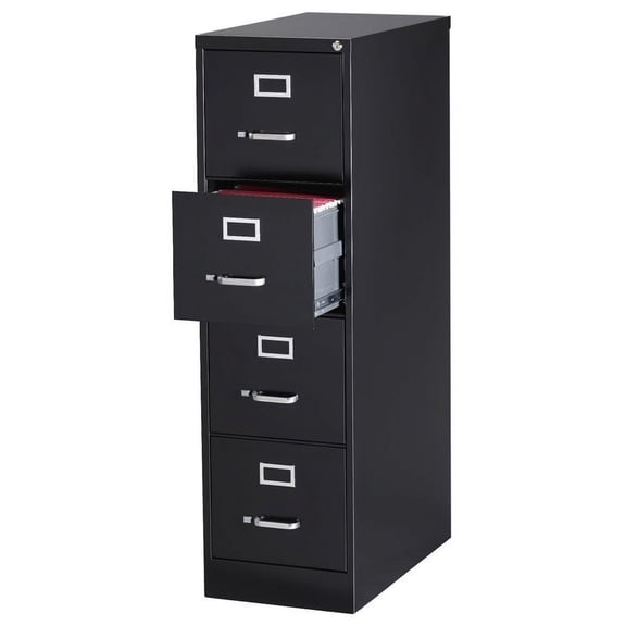 Pemberly Row 4 Drawer 26.5" Deep Letter File Cabinet in Black, Fully Assembled