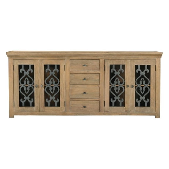 Pemberly Row 4-Drawer 4-Door Solid Mango Wood Sideboard in Natural Finish