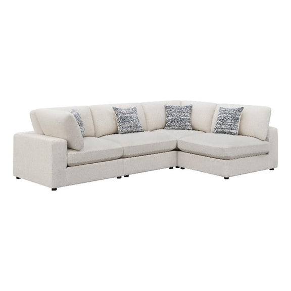 Pemberly Row 4 Pc Modular Sectional Sofa with 4 Jacquard Accent Pillows in Beige