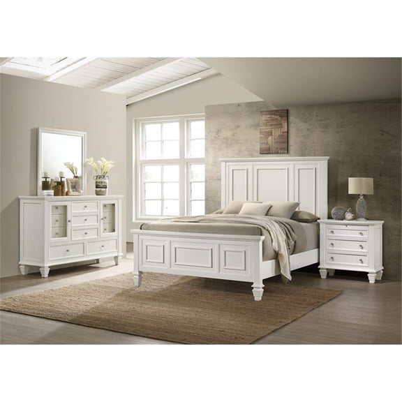 Pemberly Row 4-Piece Coastal Wood Eastern King Bedroom Set Cream White