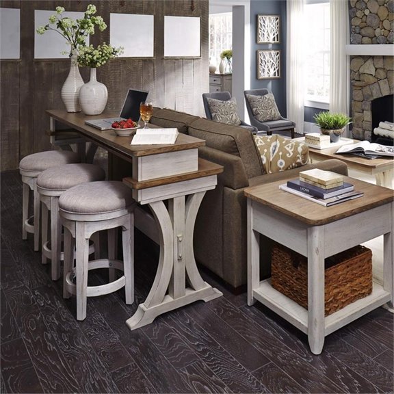 Pemberly Row 4 Piece Console Table Set with Swivel Stools in White
