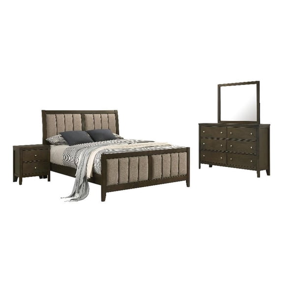 Pemberly Row 4-Piece Eastern King Upholstered Set in Dark Cocoa