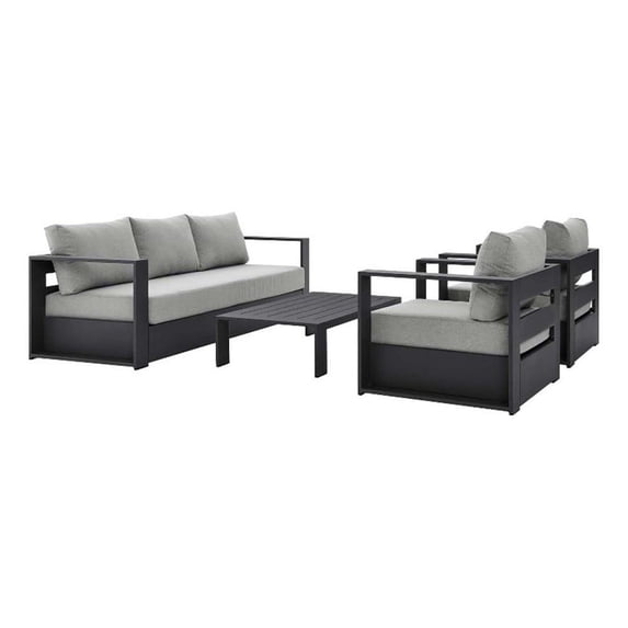 Pemberly Row 4-Piece Fabric/Powder-Coated Aluminum Outdoor Set in Gray