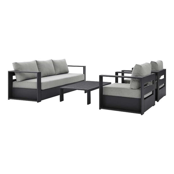 Pemberly Row 4-Piece Fabric/Powder-Coated Aluminum Outdoor Set in Gray