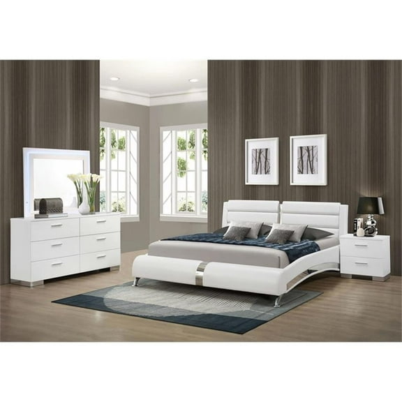 Pemberly Row 4-Piece Faux Leather Eastern King Bedroom Set in Glossy White