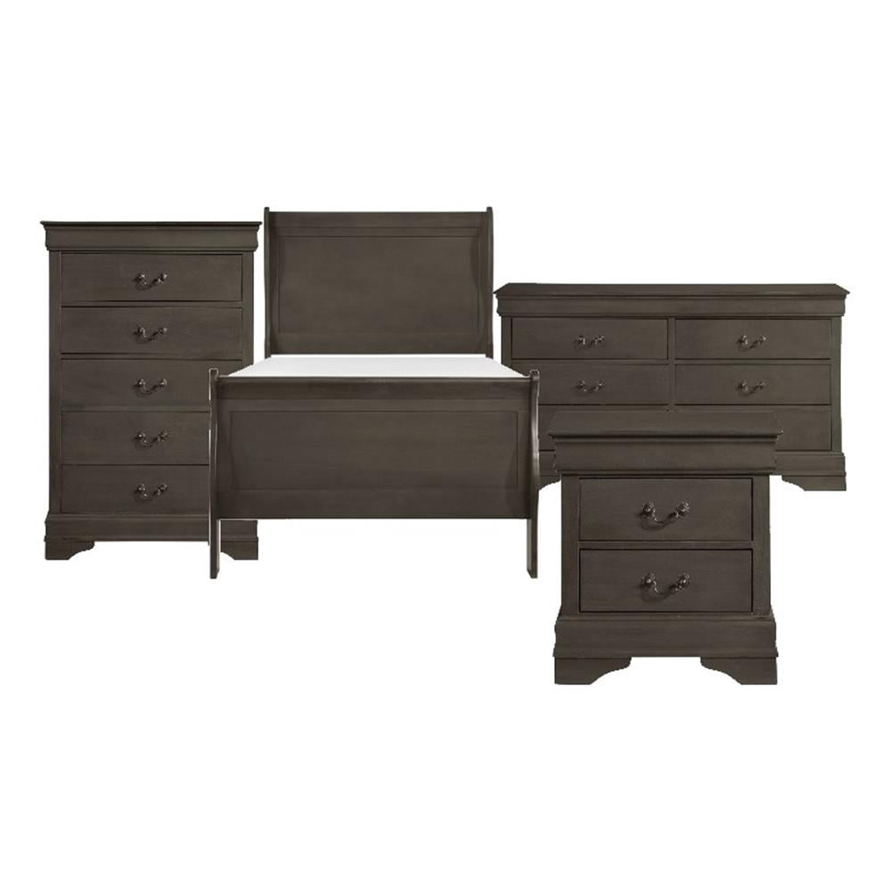 Pemberly Row 4 Piece Full Sleigh Bed Set with Dresser and Chest in Gray