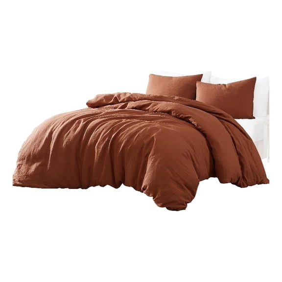 Pemberly Row 4 Piece Queen Duvet Comforter Set Linen in Rust Orange