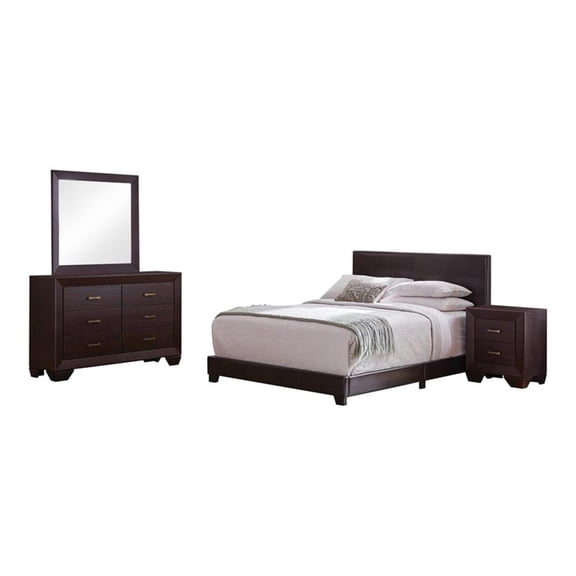 Pemberly Row 4-Piece Queen Leatherette Bedroom Set in Dark Cocoa