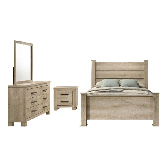 Pemberly Row 4-Piece Queen Rustic Bedroom Set in Weathered Oak