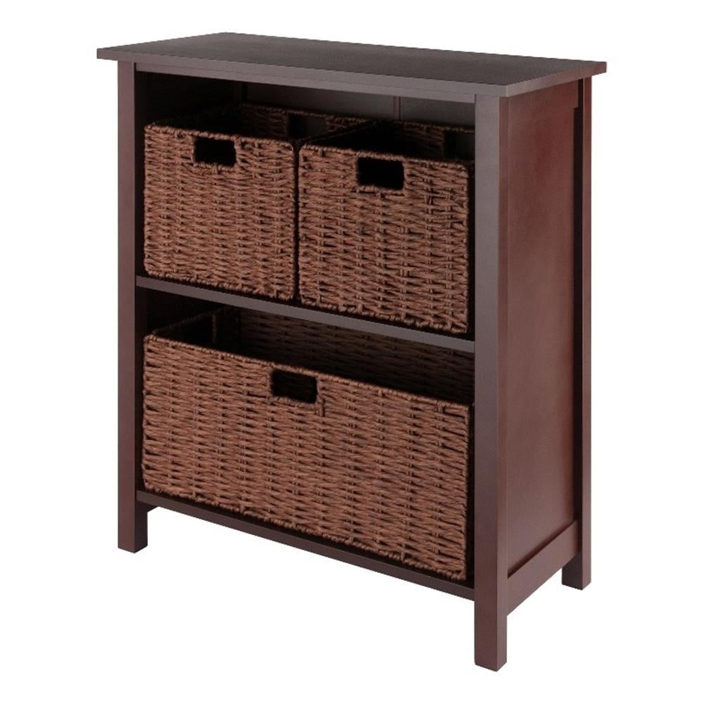 Pemberly Row 4-Piece Solid Wood Storage Shelf with 3 Foldable Baskets ...