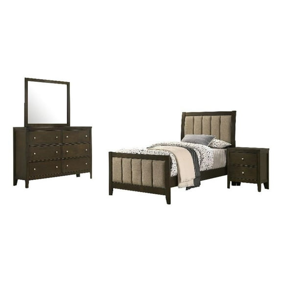 Pemberly Row 4-Piece Twin Upholstered Bedroom Set in Dark Cocoa