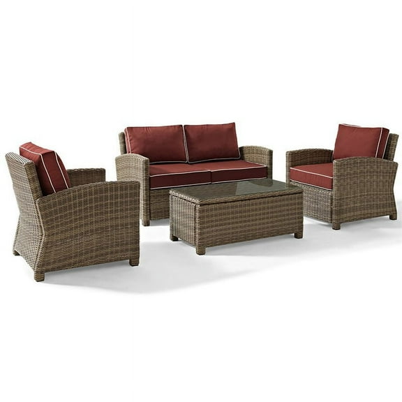 Pemberly Row 4 Piece Wicker Patio Sofa Set in Brown and Sangria
