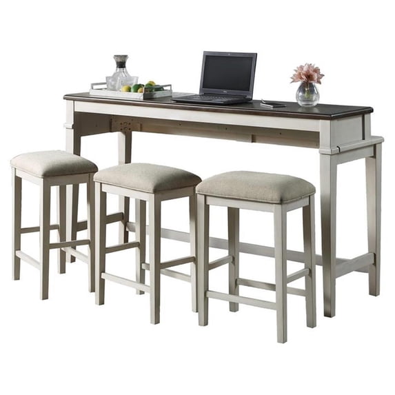 Pemberly Row 4-Piece Wood Counter-Height Console Table and Stools in Brown