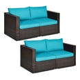 thumbnail image 1 of Pemberly Row 4 Pieces Rattan Patio Corner Sofa Sectional with Cushion in Blue, 1 of 11
