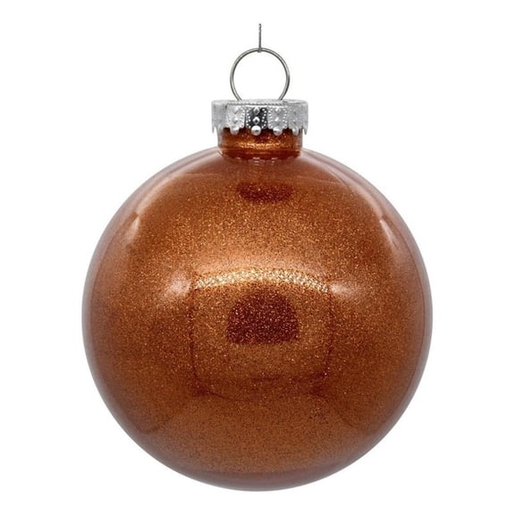 Pemberly Row 4" Plastic Ball Ornament in Clear Copper Glitter (Set of 6)