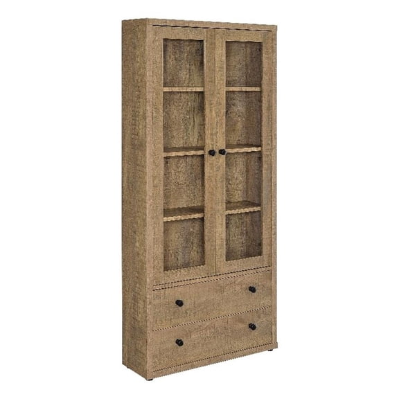 Pemberley Row Glass Mango Brown Cabinet Rectangular Adjustable Shelves 70.75" Unassembled