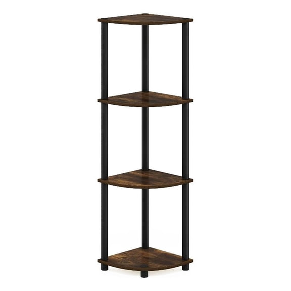 Pemberly Row 4-Tier Corner Display Rack Multipurpose in Amber Pine/Black