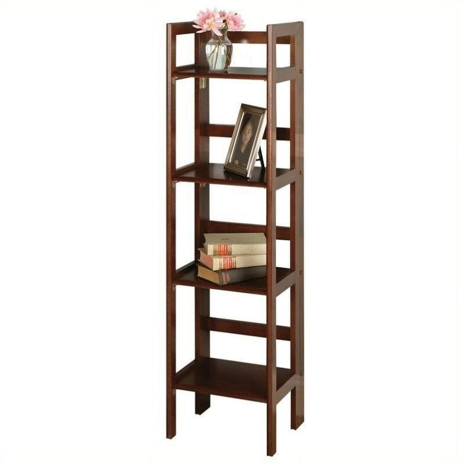 Transitional Slim Walnut 4-Tier Folding Bookcase for Kids and Books