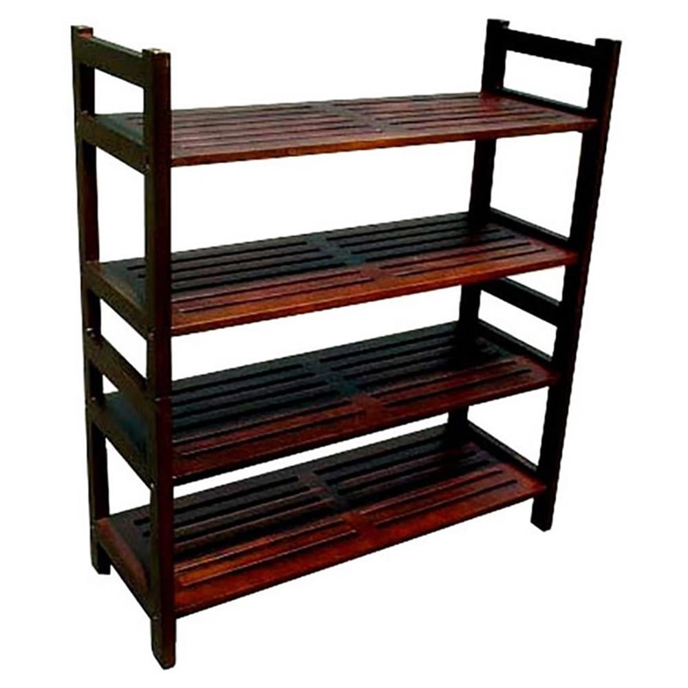 Pemberly Row 4-Tier Solid Mahogany Wood Shoe Rack in Dark Brown ...