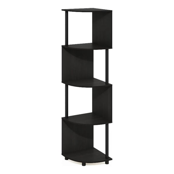 Pemberly Row 4-Tier Zigzag Corner Shelf Bookcase in Bookshelf in Espresso/Black